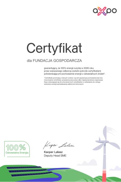 Certyfikat zielonej energii od Axpo 2026