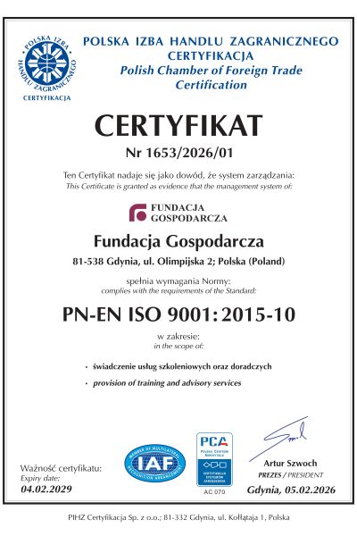 Certyfikat PN-EN ISO 9001:2015-10