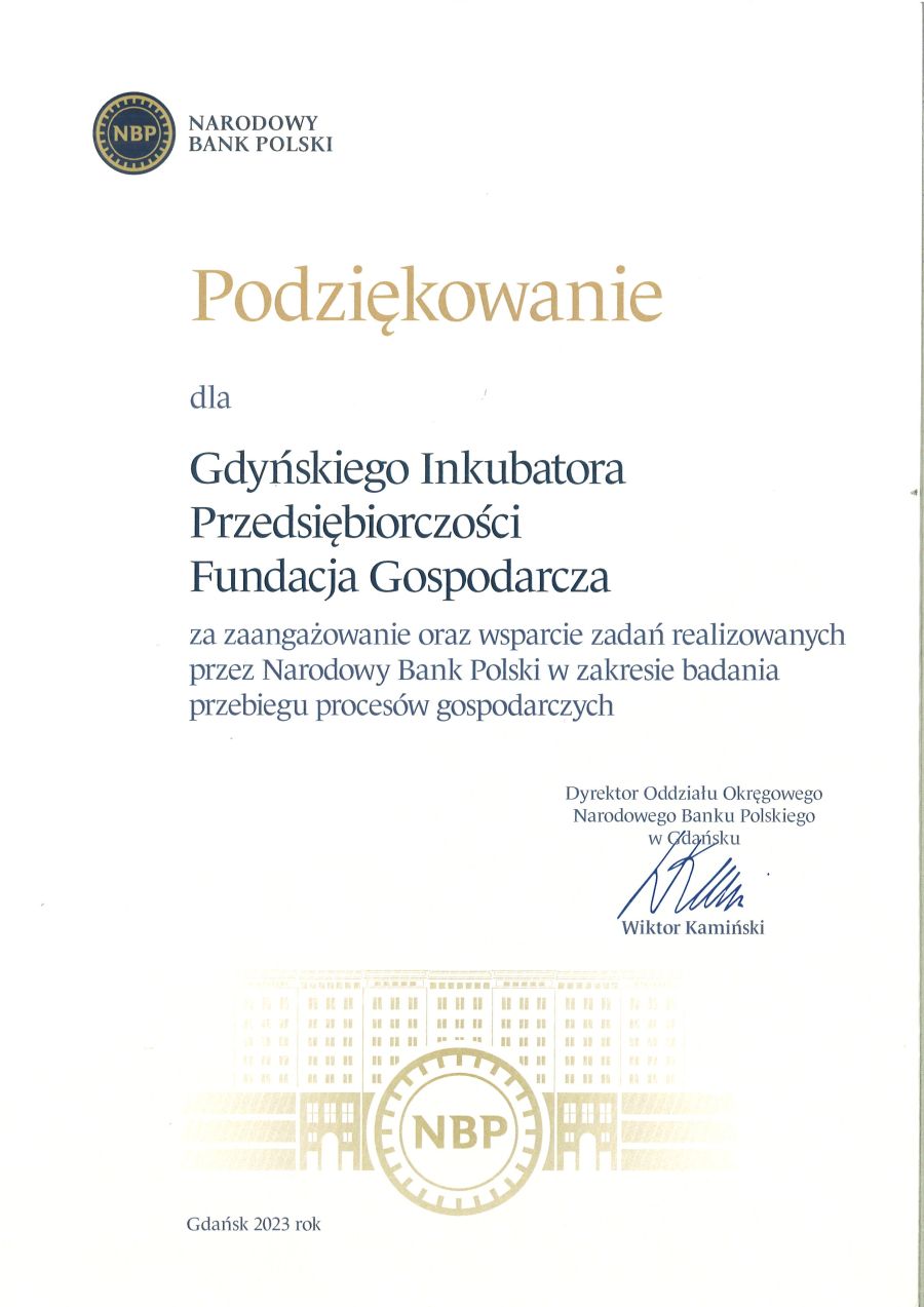 Podziękowanie - Narodowy Bank Polski